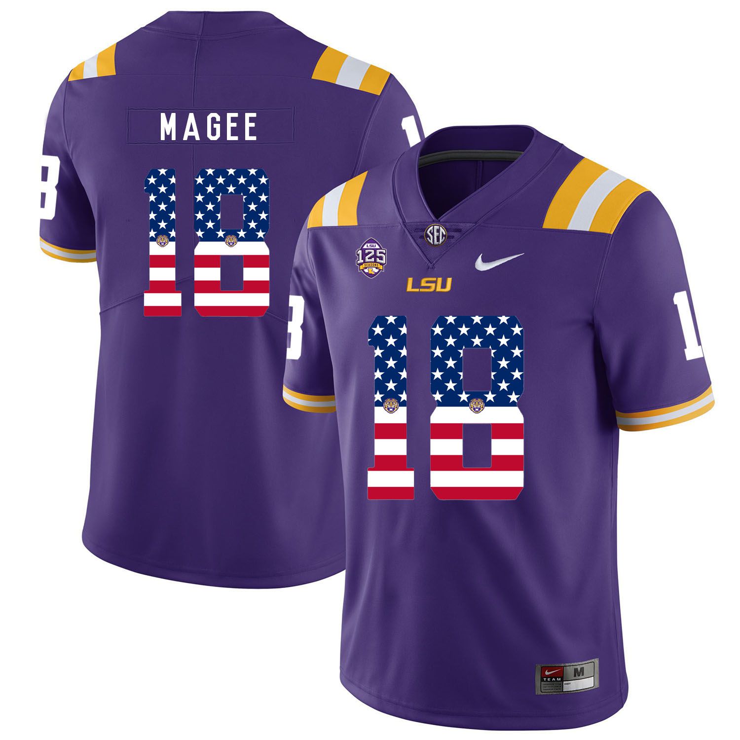 Men LSU Tigers #18 Magee Purple Flag Customized NCAA Jerseys